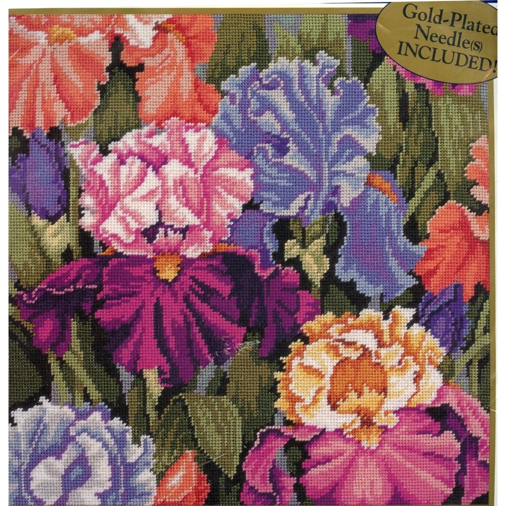 Vintage Bucilla Needlepoint Kit #4725 Iris Paradise 14" x 14" Sealed
